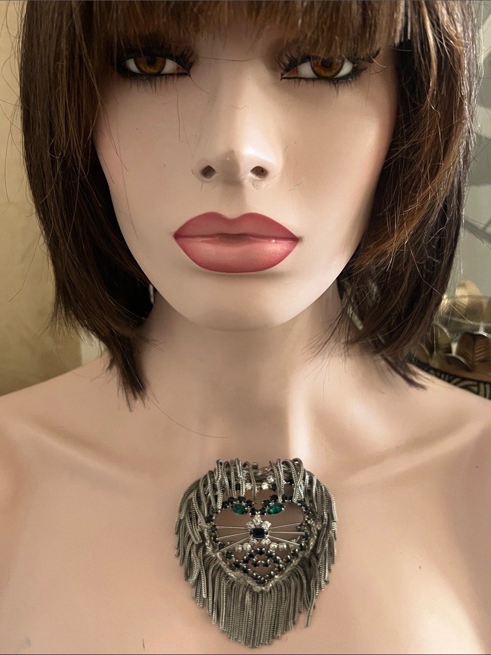 Vintage Silver Large Lion Head Brooch/pendant with foxtail fringe accents